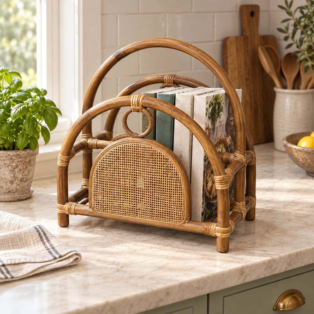 Vintage Rattan Wicker Magazine Rack Holder Arch Loop Design - Picture 5 of 5